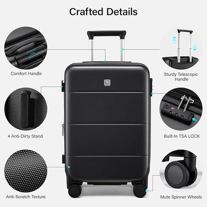 Hanke Expandable Luggage Sets 3 Piece with Spinner Wheels, 20/24/28" Hardside Carry On Luggage Large Suitcase, All-PC Hard Shell Luggage, TSA Lock, Lightweight Durable (Jet Black)