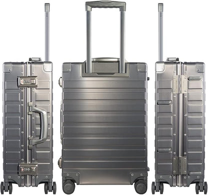 TRAVELKING All Aluminum Carry On Luggage with TSA Locks Zipperless Alloy Metal Hard Shell Spinner Suitcase (Metallic, 20 Inch)