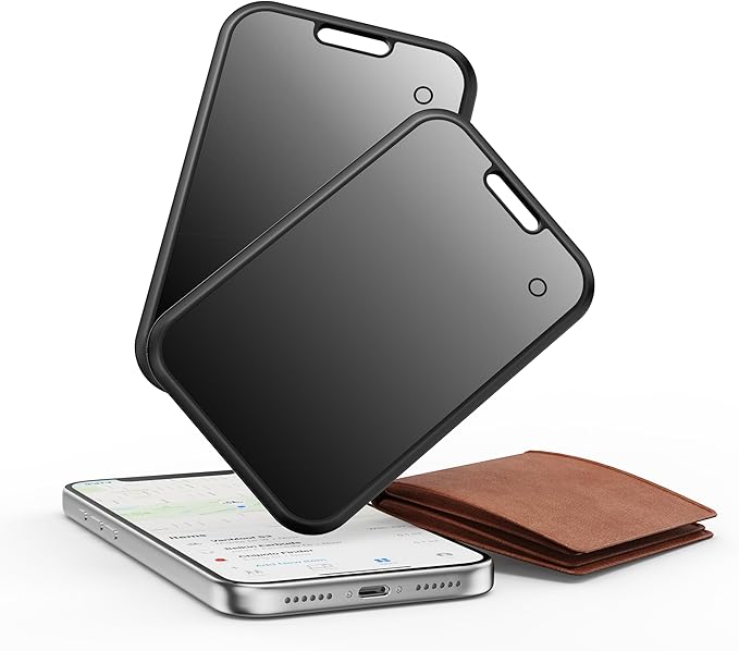 2 Pack Wallet Tracker [Apple MFi Certified] Work with Find My(iOS Only)Rechargeable Ultra Thin Tracking Card Waterproof Smart Air Bluetooth Card Tag Key Finder Item Locator for Passports Purse Luggage