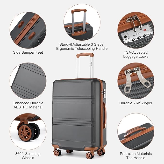 Kono Suitcase Set 3 Piece Luggage Set Expandable(only 28") PC+ABS Carry On Hardside Luggage with TSA Lock Spinner Wheels (Apricot Grey, 6 piece set)