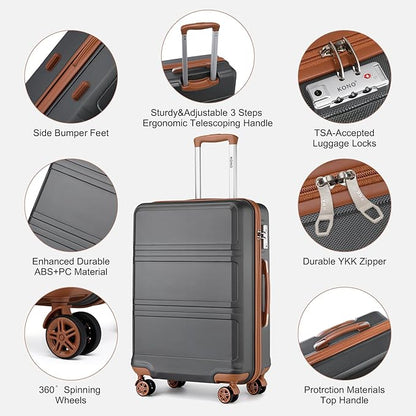 Kono Suitcase Set 3 Piece Luggage Set Expandable(only 28") PC+ABS Carry On Hardside Luggage with TSA Lock Spinner Wheels (Apricot Grey, 6 piece set)