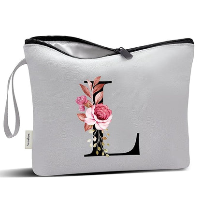 Vavabox A-Z Personalized Makeup Bag, Birthday Gifts for Women Mom, Gifts for Best Friend, Bride Bridesmaid Cosmetic bag (L, Grey)