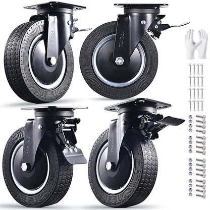 8" Industrial Caster Wheels Set of 4 Durable Heavy Duty All 4 Swivel Locking Casters with 3200 Lbs Load Capacity - Outdoor Rubber Wheels for Cart, Furniture, Workbench - Includes Bolts & Screws…