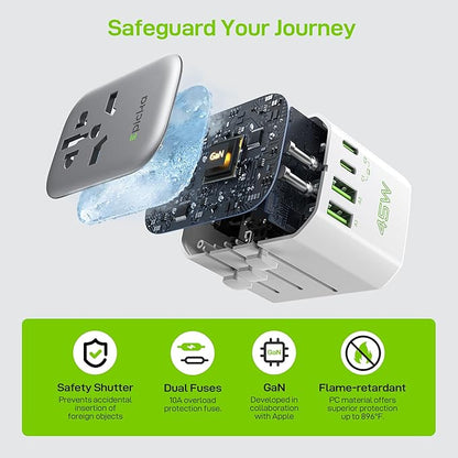 EPICKA Pulse 45W European Travel Plug Adapter, Universal Power Adapter with PD Fast Charging, 5-Port (1 AC/2 USB-A/2 USB-C) International Charger Adapter for Europe, Japan - Travel Essentials (White)