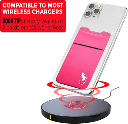 Gecko Travel Tech Double Pocket - Adhesive Card Holder - Cell Phone Pouch - Stick on Spandex Pocket - Carry Credit Cards and Cash (PINK-WHITE)