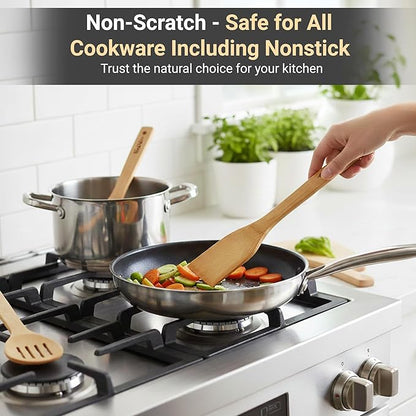 8-Piece Bamboo Utensil Set with Holder, Premium Non-Scratch Bamboo Cooking Utensils for Nonstick Cookware, Water-Resistant, BPA-Free, Eco-Friendly Kitchen Tools
