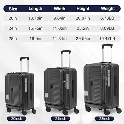 Merax Luggage Sets 3 Piece,Front Open PC Hardshell Expandable Carry on Suitcase with Spinner Wheels and TSA Lock,Lightweight 20in/24in/28in Luggage,Cement Grey