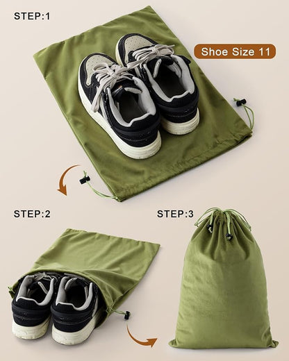 FantasyLife Shoe Bags for Travel, Washable Dust Bags for Storage & Packing, Flannel Shoe Pouch with Drawstring Closure for Purses, Handbags, Shoes & Toys (2, Sage Green)