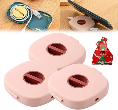 2 in 1 Cable Winder with Phone Stand, Durable Cable Organizer and Charging Stand, Cord Cable Winder Organizer with Phone Stand Rotate, for Charging Cable Case Earphones USB Wires (Pink*3)