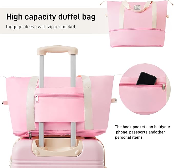 Merax Luggage Sets 2 Piece Suitcase Set 20/28 IN,Carry on Luggage and Travel Bag TSA Lock Expandable,Hard Case Luggage with Spinner Wheels,White Pink