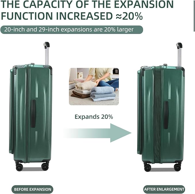 Premium Carry On Luggage, 20Inch+29 Inch Top Opening Airline Approved ABS+PC Hard Shell Suitcases with Silent Wheels, TSA Lock,Front Pocket and Wet-dry Separated Six-piece Set