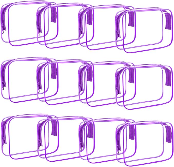12 Pack Clear Makeup Cosmetics Bag, TSA Approved Toiletry Bag, PVC Zippered Clear Pouch Cosmetic Toiletries Make Up Bag Waterproof Vinyl Plastic Organizer Case for Travel Vacation Bathroom
