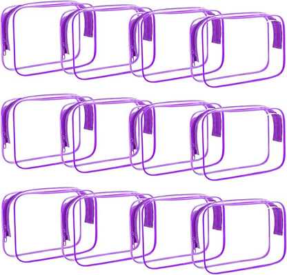 12 Pack Clear Makeup Cosmetics Bag, TSA Approved Toiletry Bag, PVC Zippered Clear Pouch Cosmetic Toiletries Make Up Bag Waterproof Vinyl Plastic Organizer Case for Travel Vacation Bathroom