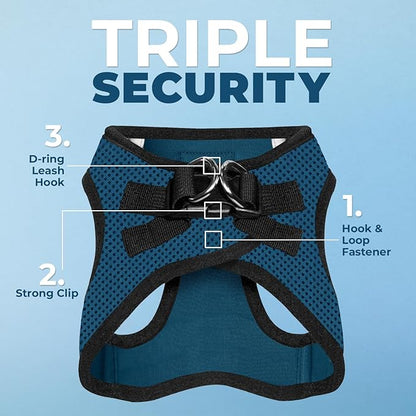Best Pet Supplies Voyager Step-in Air Harness - All Weather Mesh, Reflective, No Pull Harness for Dogs, Cats - Secure with Hook & Loop Fastener, Buckle, Double D-Rings - Blue/Black Trim, M