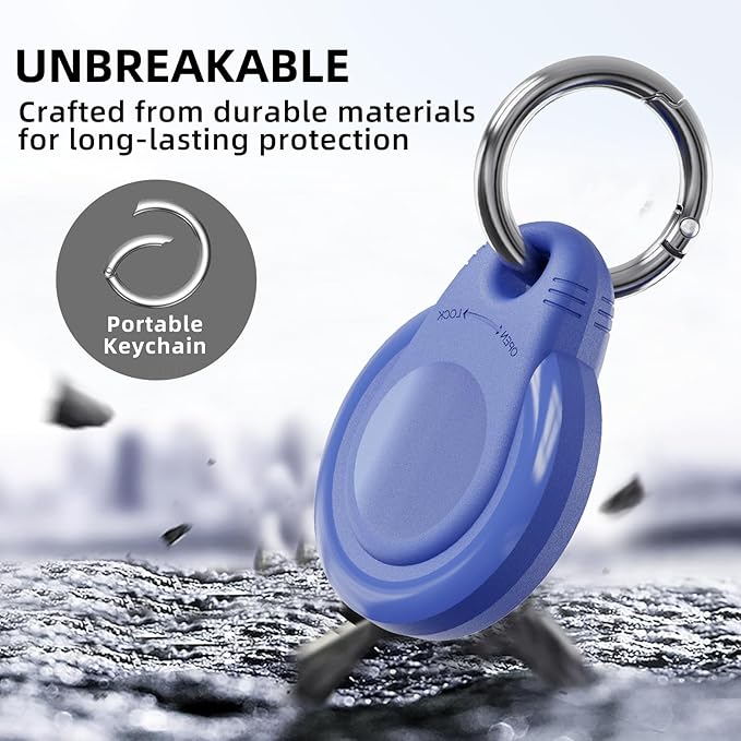 Waterproof Holder for AirTag Keychain Lock Case for Apple AirTags Keyring Durable Lightweight Cover for AirTag for Keys Kids Luggage Backpacks Pet Collar Black Blue 4Pack