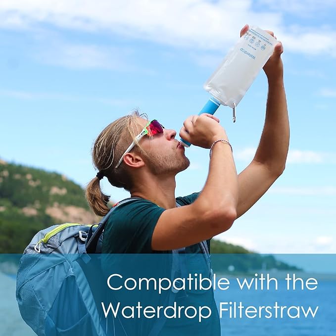 Waterdrop 16 oz Collapsible Water Pouch, Pack of 3, Hiking, Camping, Travel, BPA-Free, Reusable, Foldable