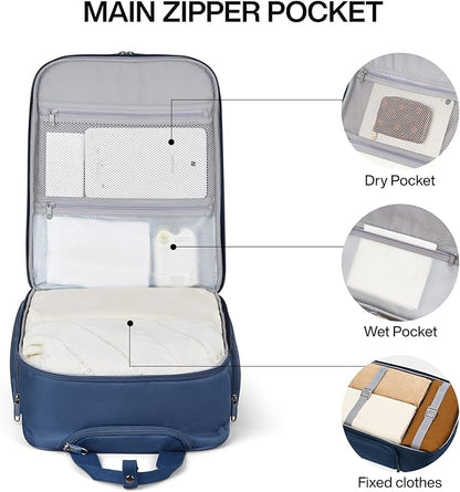 Hanke Softside Expandable Underseat Carry On Luggage for Airplanes,Travel Luggage Rolling Bag Personal Item Bag Small Suitcase,Blue,16-Inch