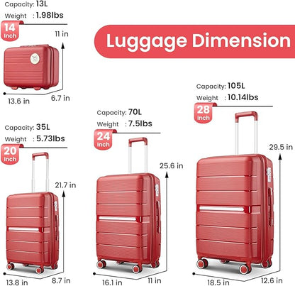 Merax Luggage Set 4 Piece Suitcase with Case Expandable Spinner Wheels Hardshell Airplane Approved Luggage Sets,Wine Red,14/20/24/28