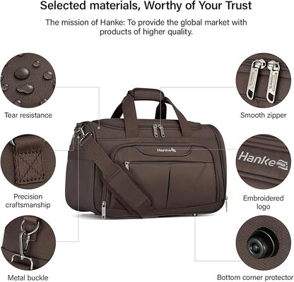Hanke Carry On luggage Bags for Travel, Large Foldable Duffle Bag for Travel, Softside Lightweight Travel Bag Carry On Bags for Airplanes Women, Travel Tote Bags for Women Men.（Coffee）