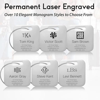 Personalized Luggage Tags for Suitcases - Stainless Steel Custom Luggage Tags for Backpacks & Bags, Sturdy, Waterproof & Heavy Duty (Silver/Square)