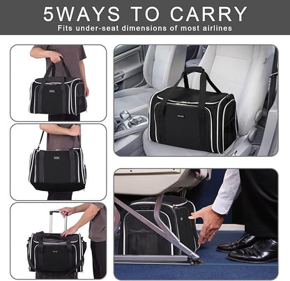 BAGLHER Expandable Cat Carrier with Travel Litter Box, Pet Travel 5 Sides Open Doors 3 Sides, Leak-Proof and Collapsible, for Car, Airplane Trip, Black