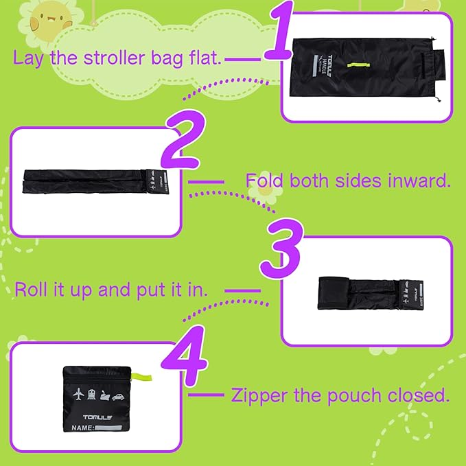 TOMULE Waterproof Gate Check Stroller Bag for Airplane Travel - XL Size, Padded for Double Stroller - Fits All - (Black)