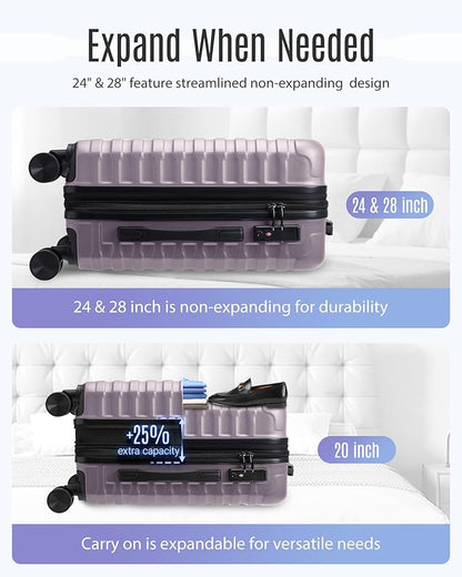 LIGHT FLIGHT Luggage Sets, 3 Piece Durable Suitcase Set with Spinner Wheels, 3 Pcs Hardside Lightweight luggage with TSA Lock, Large Checked Travel Suitcases, 20/24/28 Inch, Rose Purple