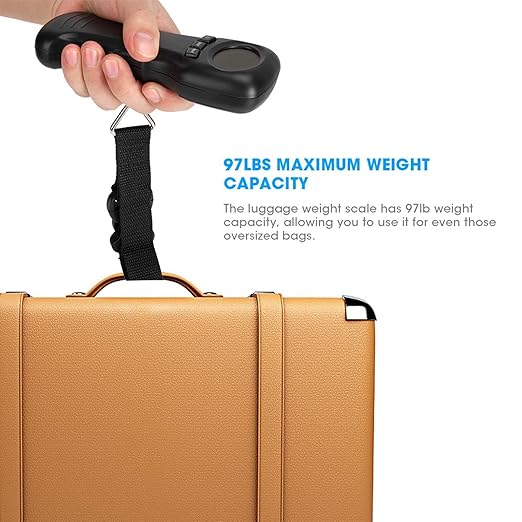 44kg/97lb Luggage Scale Travel Digital, ABS Suitcase Weight Scale with Ergonomical Handle, Portable Travel Scale Luggage Weight with LCD Digital Display, Hanging Belt