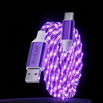 USB Cable PD Fast Charger Lighted Up (A to C Starry Purple) Mobile Phone Data Cable, Charging Cable, Supports Data Transfer, 39-inch, TPE Material, Compatible with Almost All Type-C Devices.