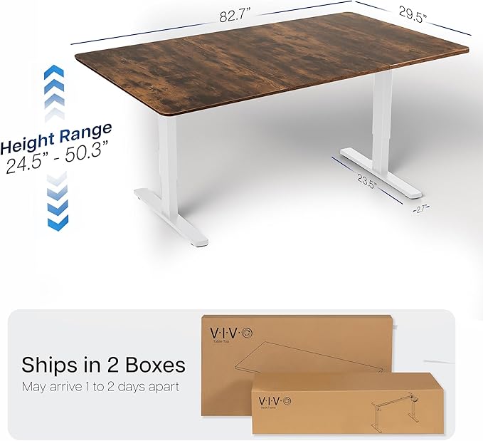 VIVO Electric 83 x 30 in Dual Motor Sit Stand Desk, Memory Height Adjustment, 2B Series, Rustic Vintage Brown Top White Frame, DESK-KIT-2W8N