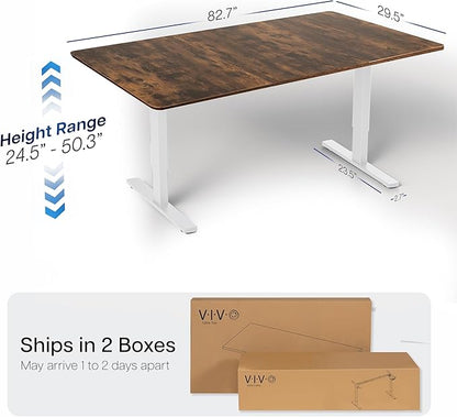 VIVO Electric 83 x 30 in Dual Motor Sit Stand Desk, Memory Height Adjustment, 2B Series, Rustic Vintage Brown Top White Frame, DESK-KIT-2W8N