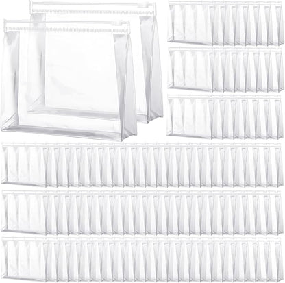 Xuniea 100 Pcs Mini Clear Makeup Bag PVC Small Travel Toiletry Organizer Pouches Bulk Waterproof Transparent Plastic Cosmetic Bag with Zipper for Women Men Travel(9.8'')