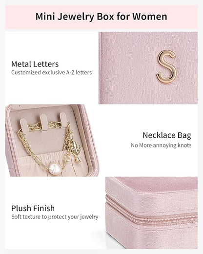 Vlando Mom Gifts for Women, Travel Jewelry Case for Mother Gifts, Travel Gifts from Daughters, Travel Essentials Small Jewelry Box - Letter T, Pink