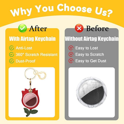 Leather Keychain for Airtag, Cute Protective Keychain Holder Compatible with Apple Air Tag,GPS Item Tracker Case Cover for Keys,Bags,Pets,Luggage(Rose)