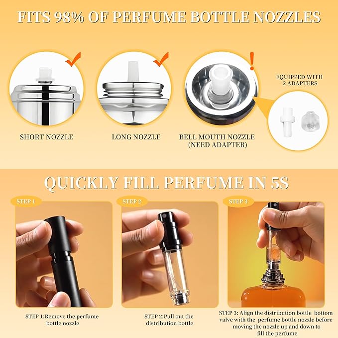 2PCS Perfume Travel Refillable Bottle, Bottom-Filling Fragrances Perfume Atomizer, Empty Mini Cologne Dispenser, Portable Sprayer Pocket Size for On the Go 5ml (Black & Champagne Gold)