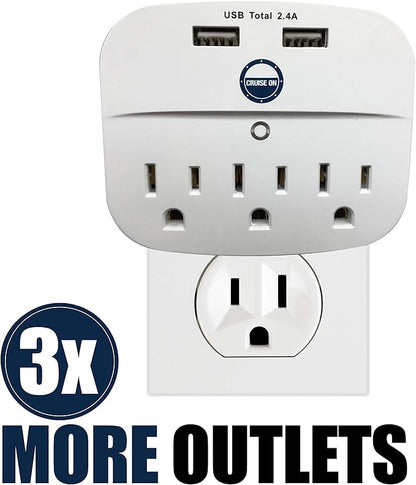 Cruise Approved Power Strip - Non Surge Protector for Cruise Ship with 2 USB Outlets - Cruise Ship Essentials 2025 for Carnival, Princess, Norwegian, Holland America, MSC & Major Cruise Lines (White)