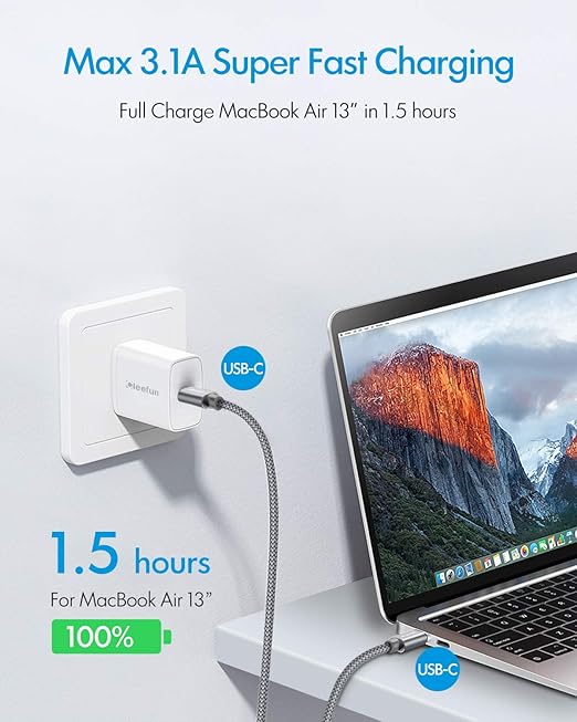 CLEEFUN Short USB C to USB C Cable 60W, USBC to USBC, [5-Pack, 1 ft] Type C to C Charger Cord Fast Charging for iPhone 16 15 Pro Max/Plus, for Samsung Galaxy S24 S23, for iPad/MacBook Pro/Air