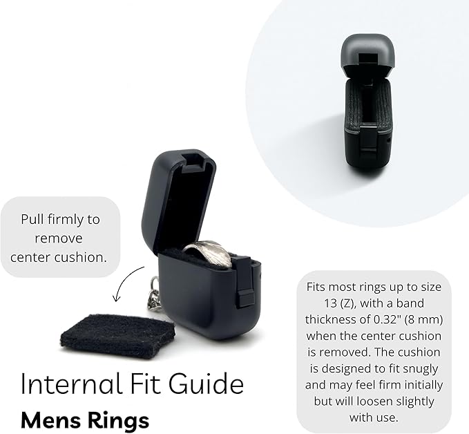 Ultra Slim Ring Case with Keychain – Portable Gym Jewelry Box, Compact Travel Ring Holder, Small Black Jewelry Organizer for Women and Men(1.4 x 1.4 x 0.7 in)