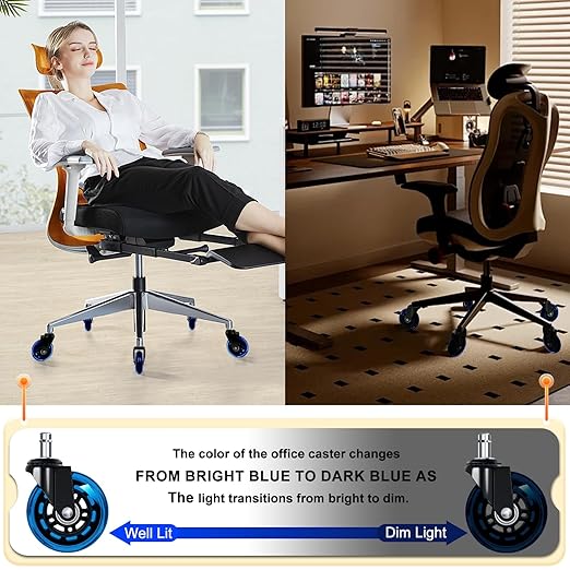 Office Chair Wheels for Casters Replacement - 3" Rubber Wheels for Computer Gaming Desk Caster Smooth & Safe Rolling for All Floors Including Hardwood and Carpet - Set of 5 - Blue