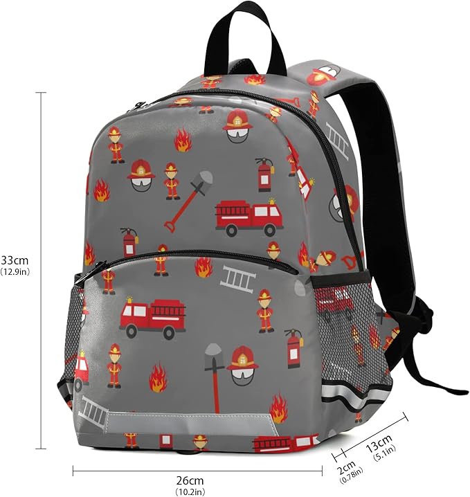 Fire Truck Kid's Toddler Backpack for Boys Girls Preschool Nursery with Safety Leash (012215)