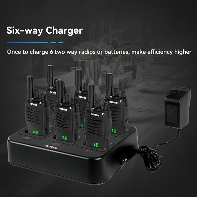 Retevis H-777H Walkie-Talkies with 6 Way Gang Charger,2 Way Radios with Earpiece,Hidden LED Segment Displays,Flashlight,USB-C,VOX,Portable FRS Two-Way Radios for Retail Property Church Hotel(6 Pack)