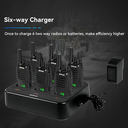 Retevis H-777H Walkie-Talkies with 6 Way Gang Charger,2 Way Radios with Earpiece,Hidden LED Segment Displays,Flashlight,USB-C,VOX,Portable FRS Two-Way Radios for Retail Property Church Hotel(6 Pack)