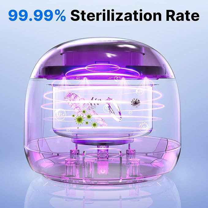 Ultrasonic Retainer Cleaner - UV Dental Cleaning Pod Night Guard Cleaner for Dentures, Aligner, Braces, Toothbrush Heads, Jewelry (Pink)