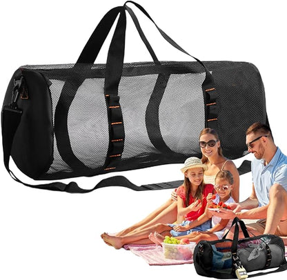 Mesh Gym Bag -Mesh Duffle Bags, Multifunctional Cylindrical Bag With Adjustable Strap, Portable Snorkeling Equipment Carry | Large Capacity Gym Bags, Snorkel Gear With Inside Hook For Travel