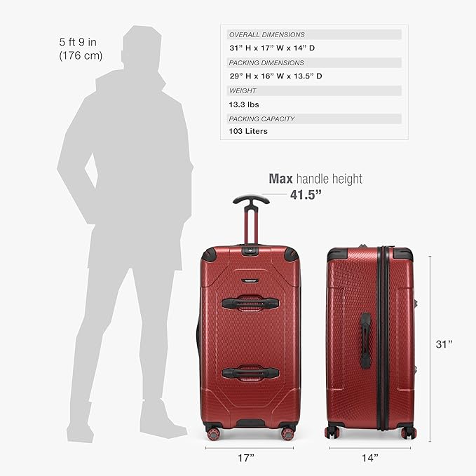 Traveler's Choice Maxporter II 30" Hardside Spinner Trunk Luggage, TSA Lock, Red