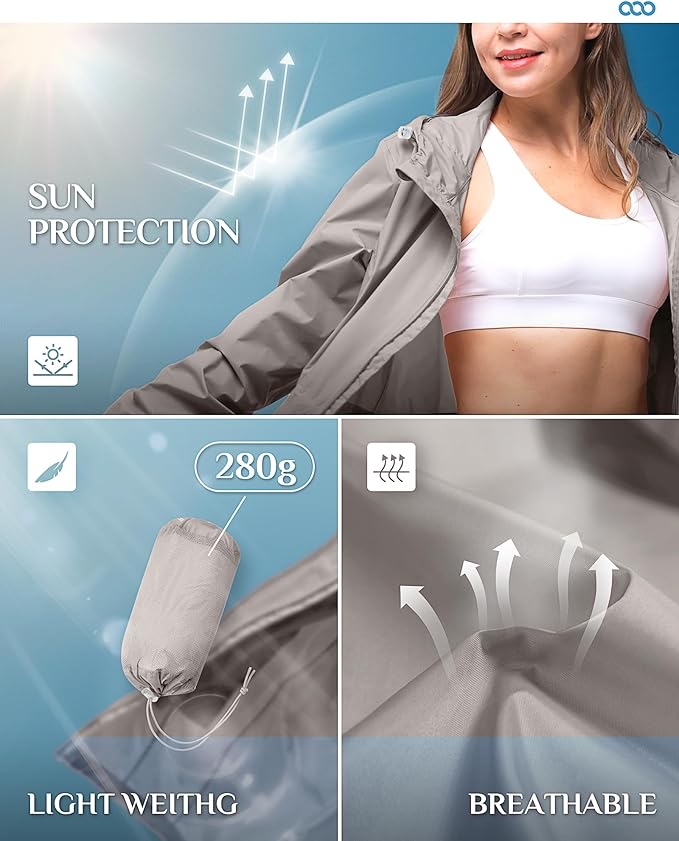 33,000ft Women's Waterproof Long Rain Coats Packable Rain Jacket with Hood Trench Coats Windbreaker