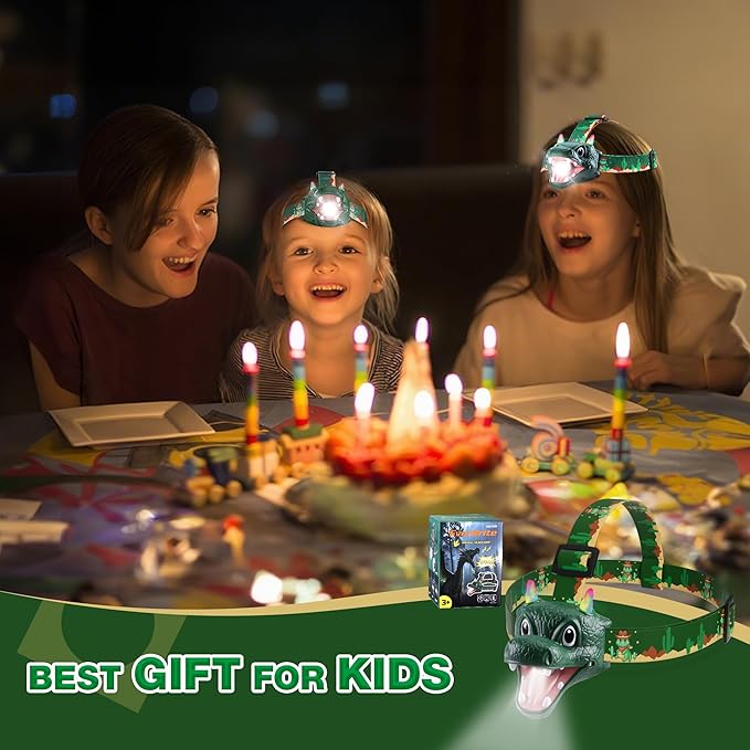 EverBrite Kids Dragon Headlamp with RGB Lights, LED Head Lamp with Roar & Silent Mode, Batteries Included, Fun Hands-Free Headlight for Boys & Girls, Great Gift for Birthday & Christmas, Dragon Toy