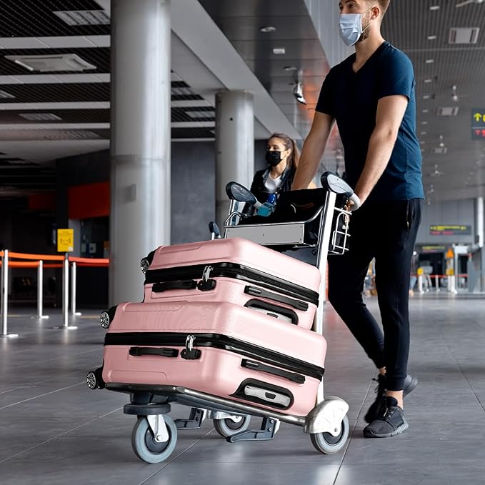Karl home 24in Checked Luggage with TSA Lock, ABS Hardshell Check-in Suitcase with Spinner Wheels, Durable Medium Suitcase Rolling Luggage for Business Travel, Pink