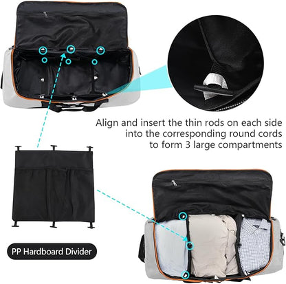 110L Expandable to 140L 32” Foldable Oxford Soft-Sided Rolling Duffle Bag with 2 Heavy-Duty Wheels,3 Large Compartments,Adjustable Shoulder Strap and Attached Organizer Pouch,Grey