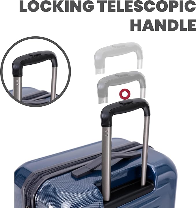 Spyder Rails Expandable Hardside Upright Suitcase with 360° Spinner Wheels, TSA Approved Lock (Navy, Carry-On)